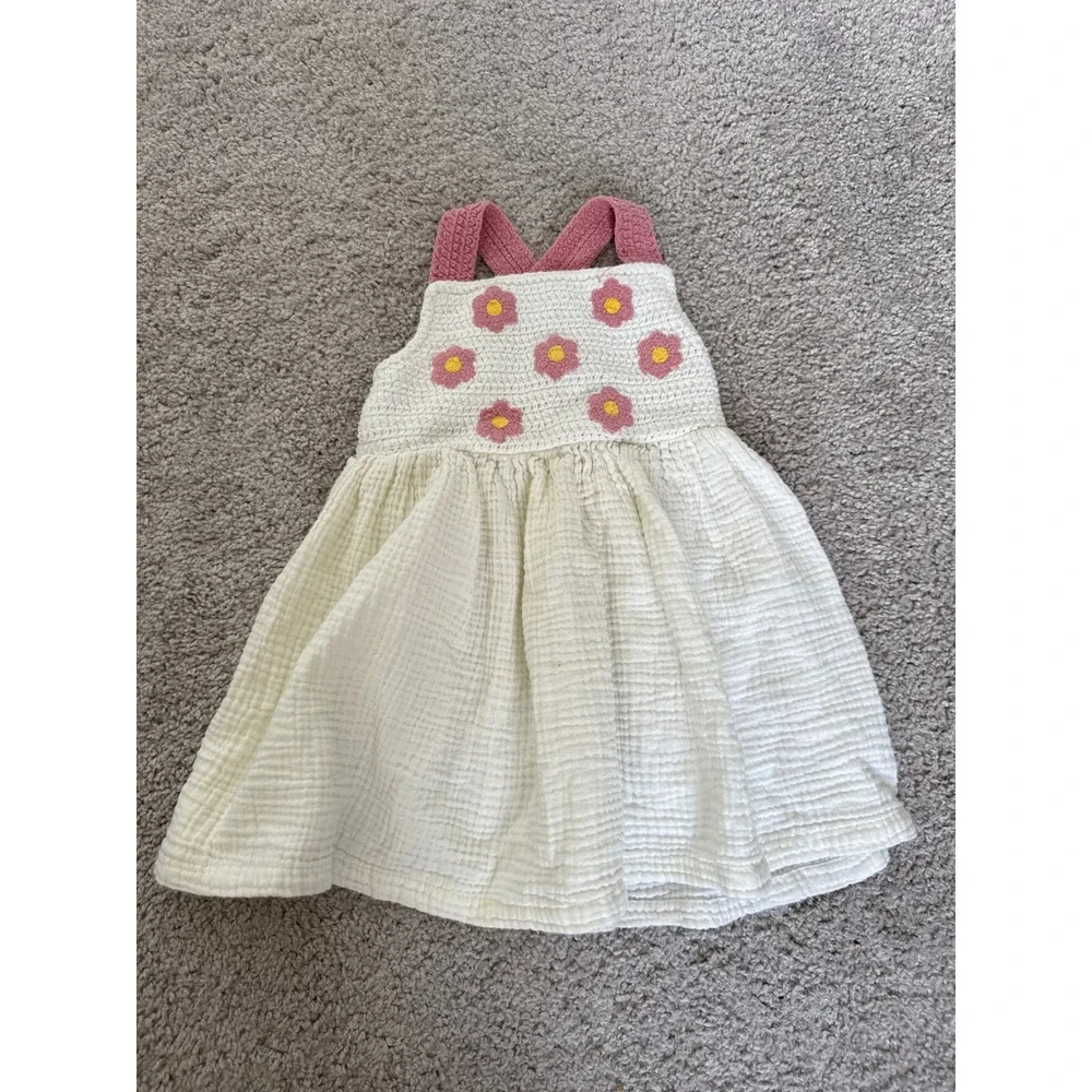 Kensie Girl Toddler Boho Crochet Floral Gauze Dress White Pink Size 2T